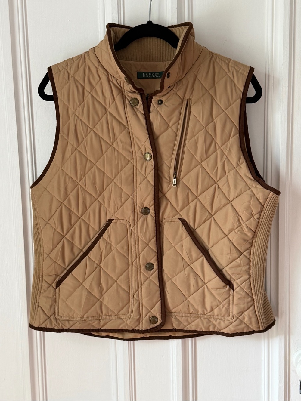 Women’s Lauren Ralph Lauren Tan Quilted Snap Front Vest Size XL